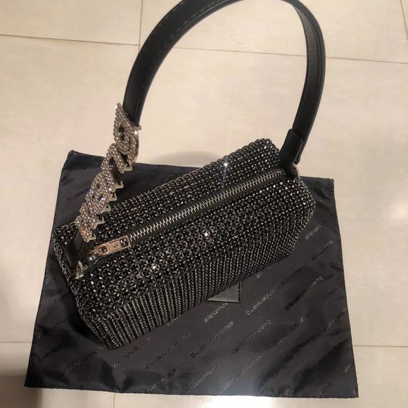 Alexander wang Rhinestone Shoulder Bag Black
